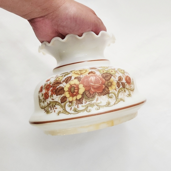 Floral Milk Glass Lamp Shade VTG Hurricane Gone with the Wind Parlor Replacement - Picture 5 of 16